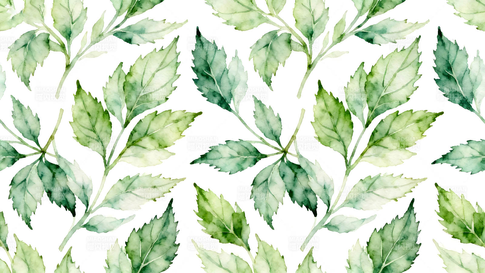 水彩风格的绿色叶子图案图片