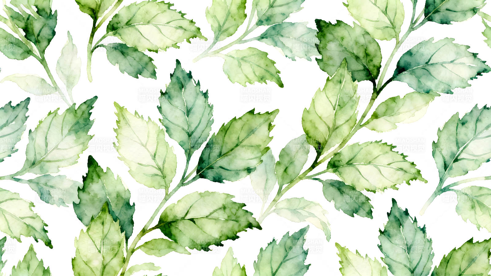 水彩绿叶背景图案图片