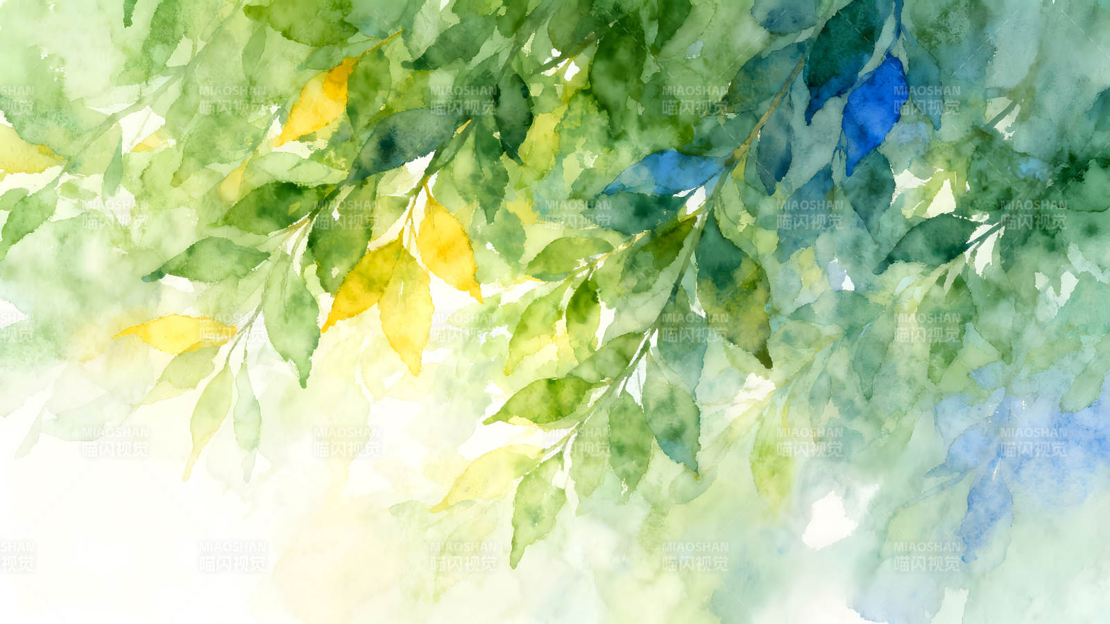 水彩绿叶背景生机盎然图片
