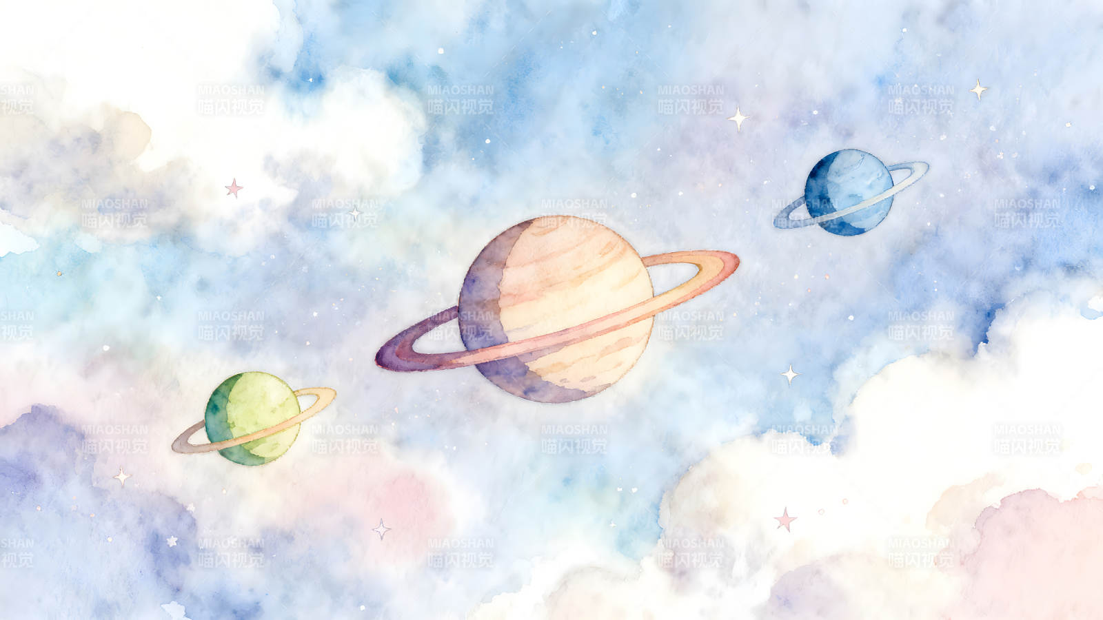 星空下的行星绘画图片