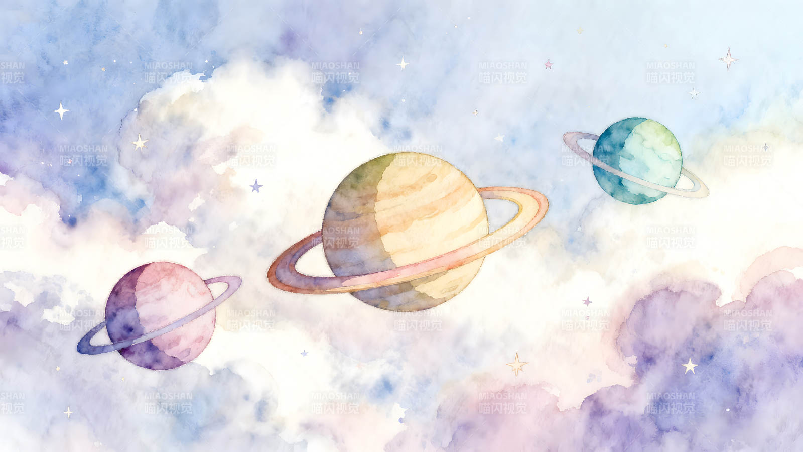 水彩星空行星图景图片