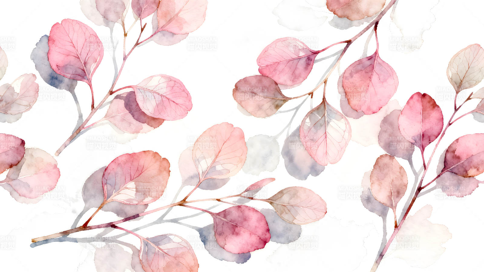 粉色叶片水彩画优雅唯美风格图片
