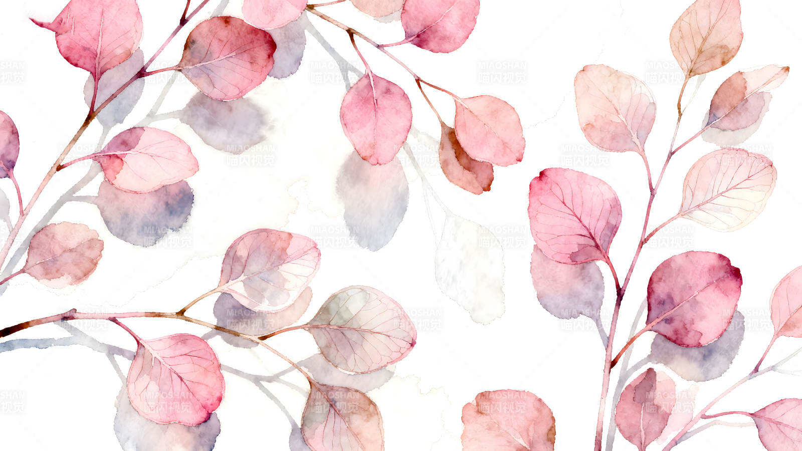 水彩粉色叶子装饰图白色背景图片
