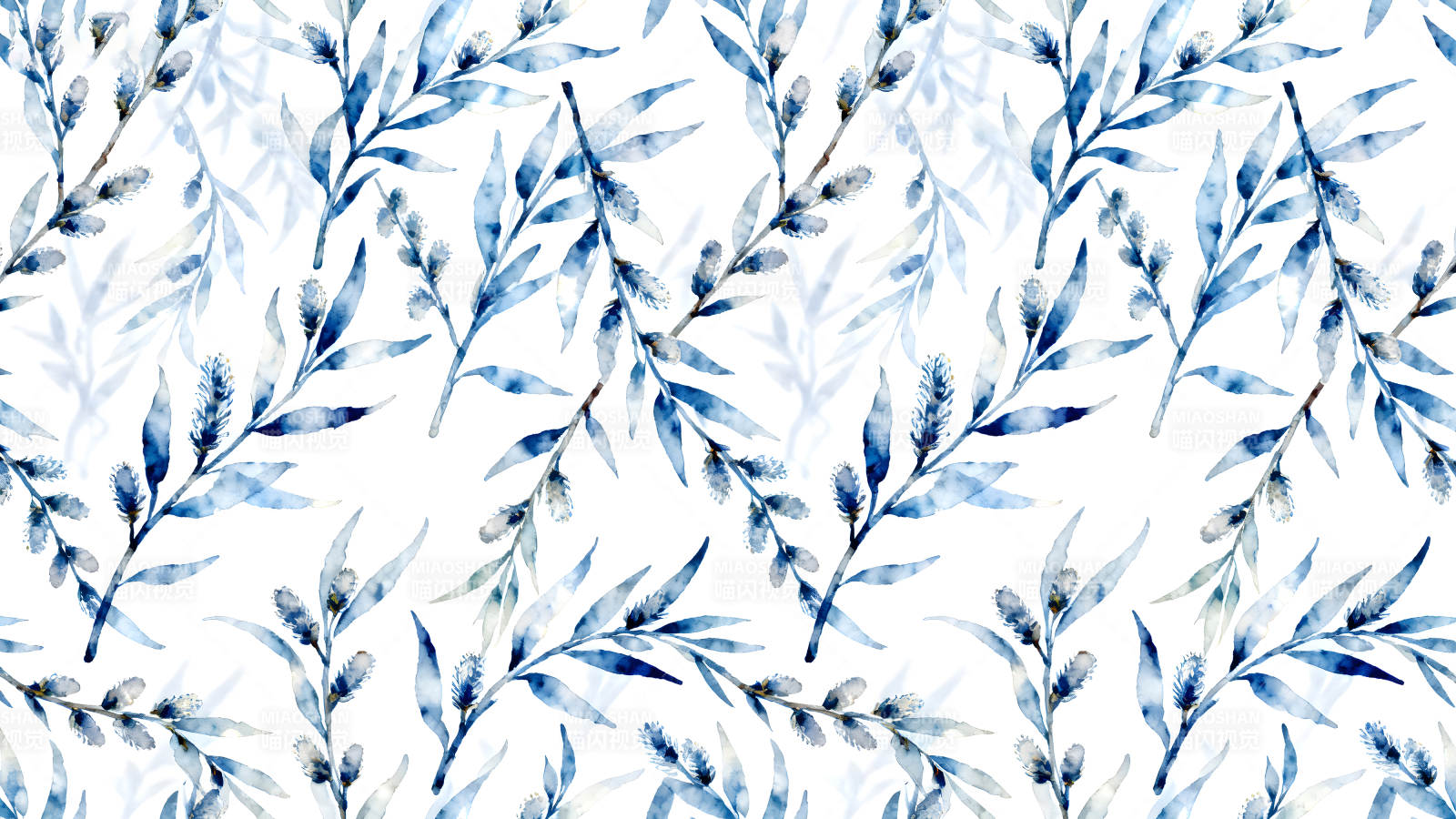 蓝色的树枝叶子图案图片