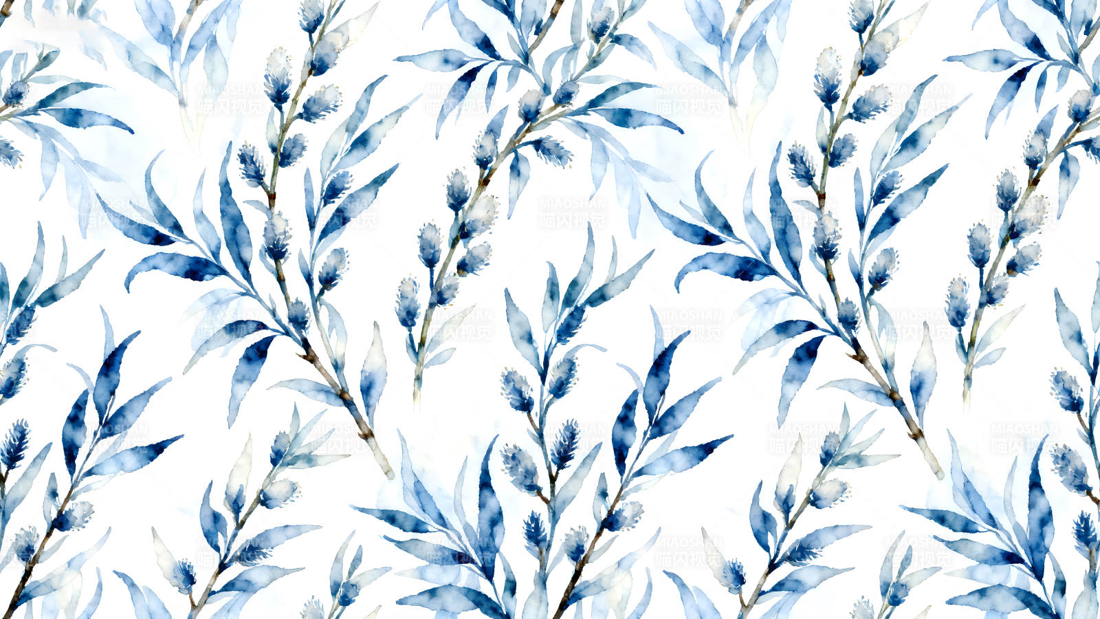 水彩蓝枝叶图案背景图片