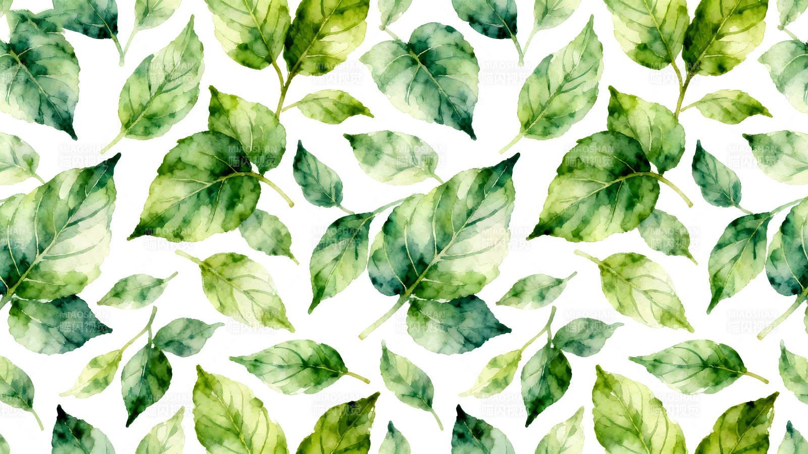 水彩画风绿叶图案图片