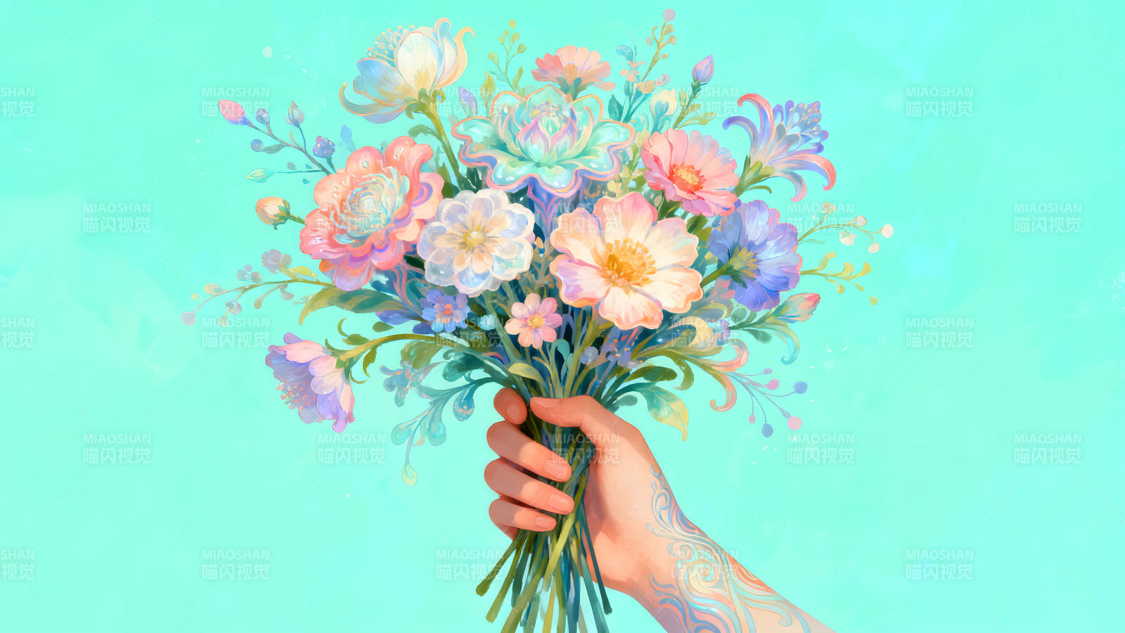 手捧鲜花唯美意境图片