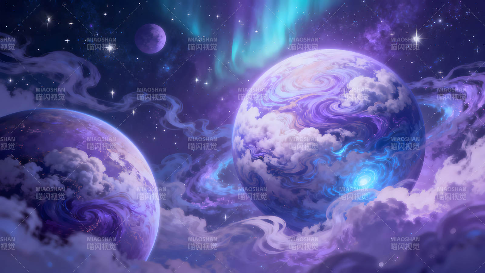 宇宙星空下的梦幻星球图片