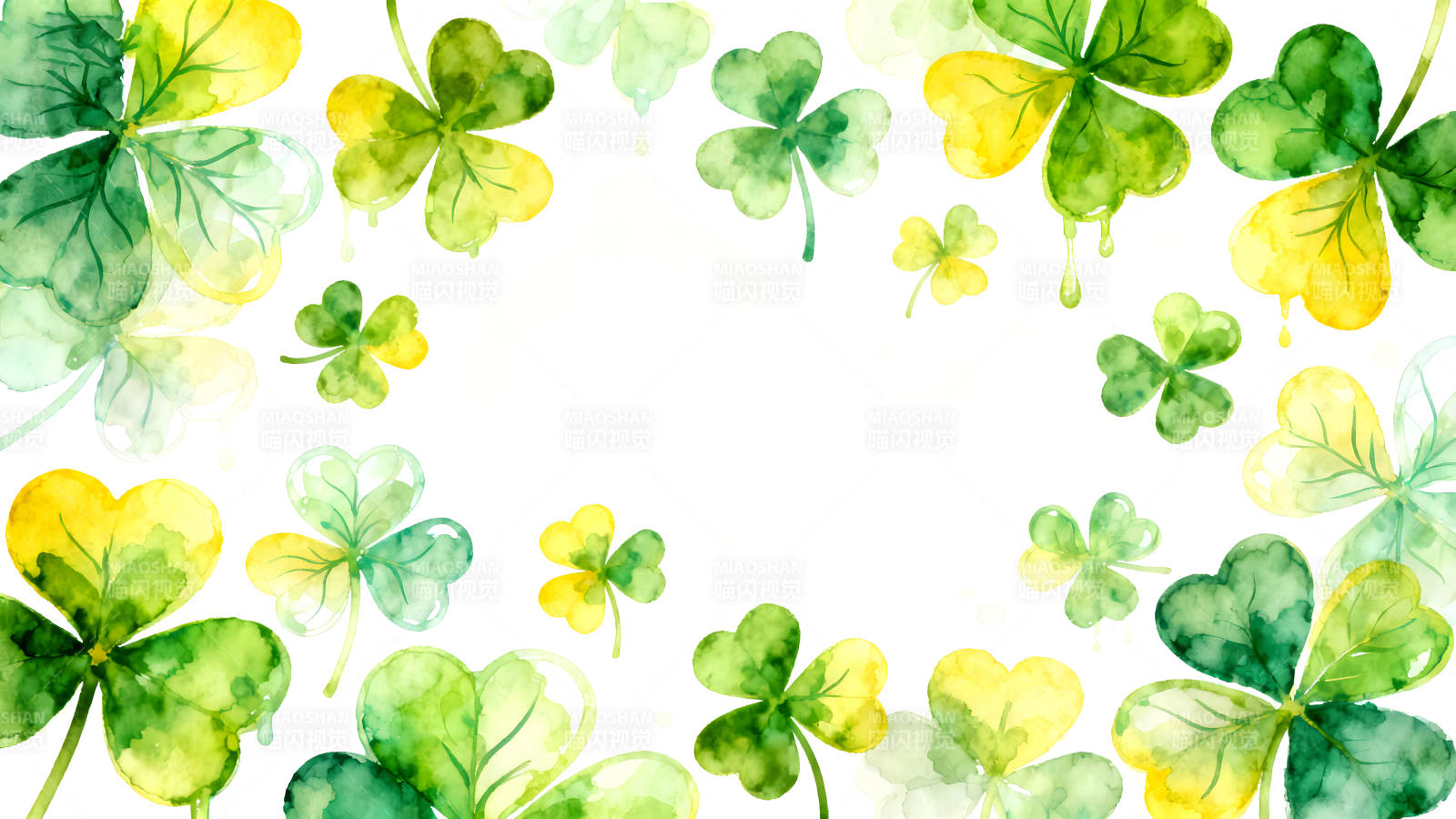 水彩风格的爱尔兰三叶草图案图片