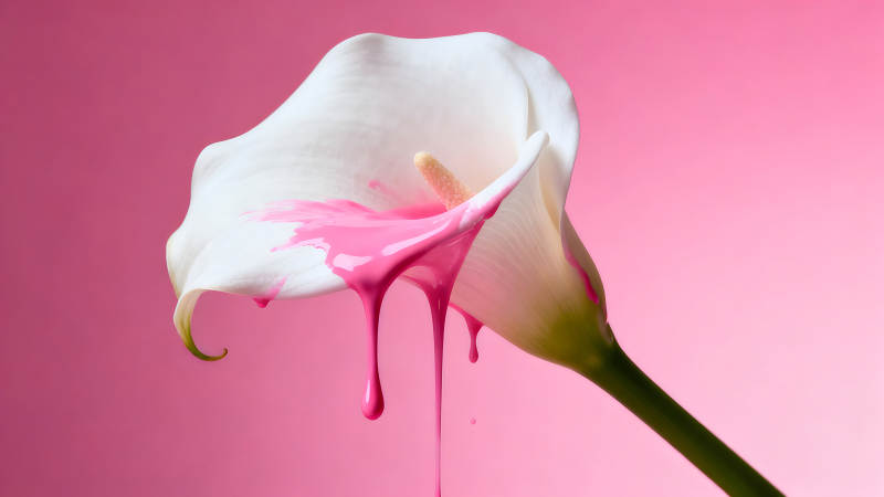 白色马蹄莲与粉色油漆图片