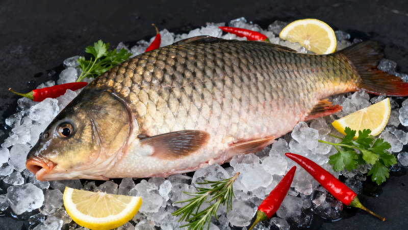 鲜鱼摆盘配柠檬辣椒图片