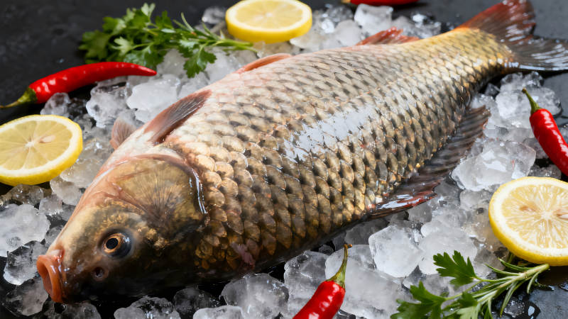 鲜鱼冰块柠檬辣椒图片