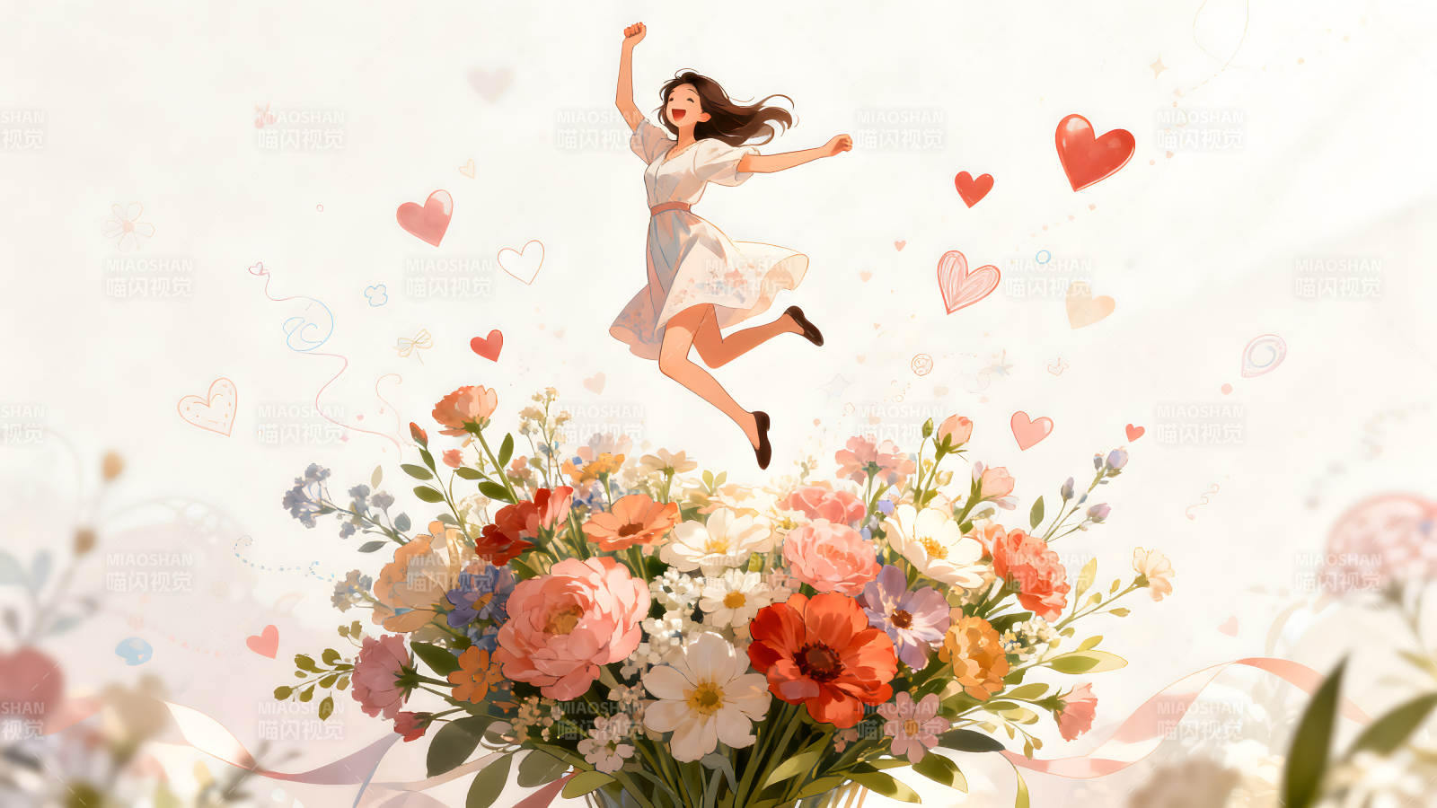 女孩与鲜花绽放喜悦的瞬间图片