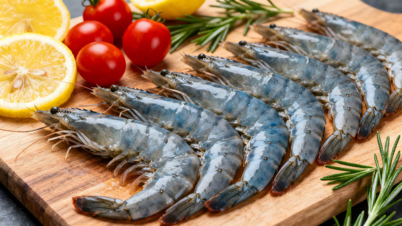 新鲜虾仁与配料的特写图片