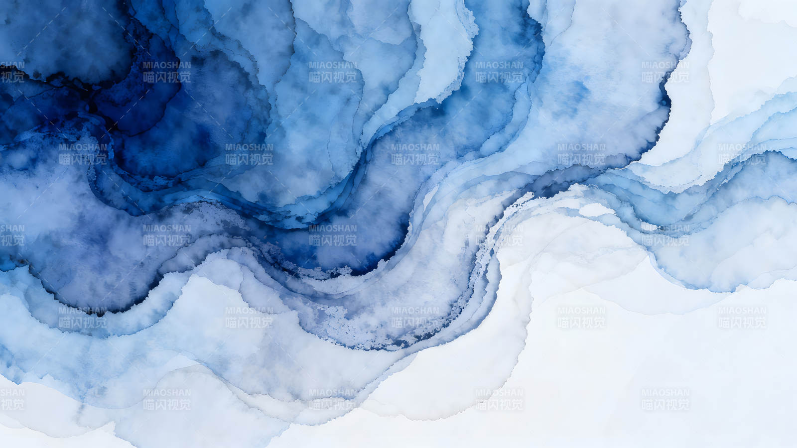 水墨晕染蓝调抽象艺术图片