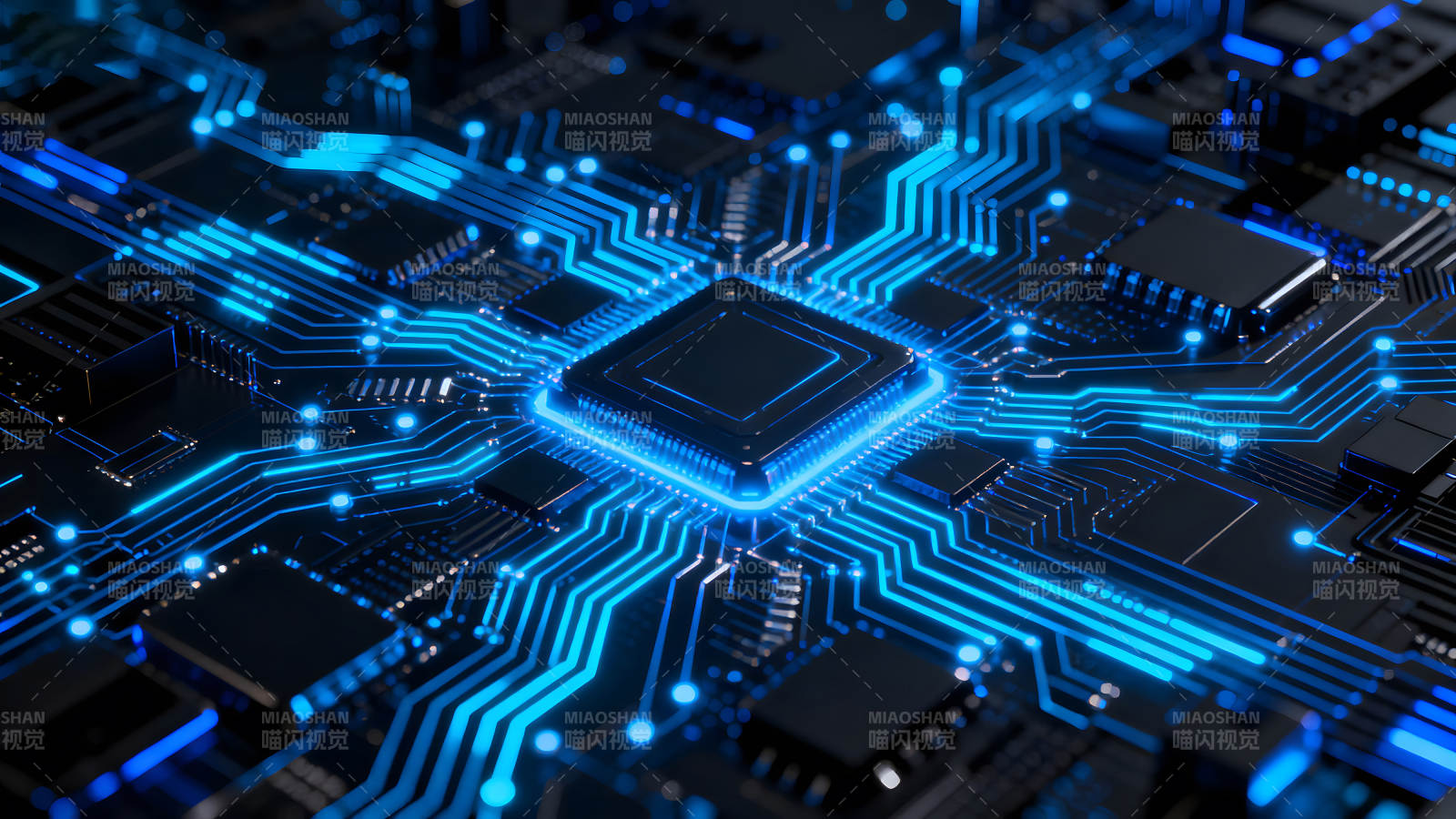 芯片电路板发光细节特写图片