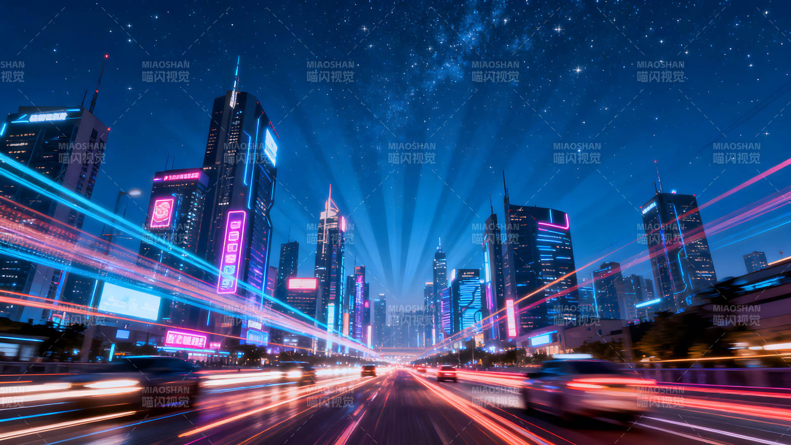 赛博朋克都市夜景星光璀璨霓虹闪烁图片