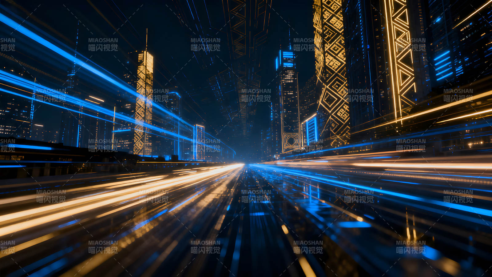 未来城市夜景光影交错图片