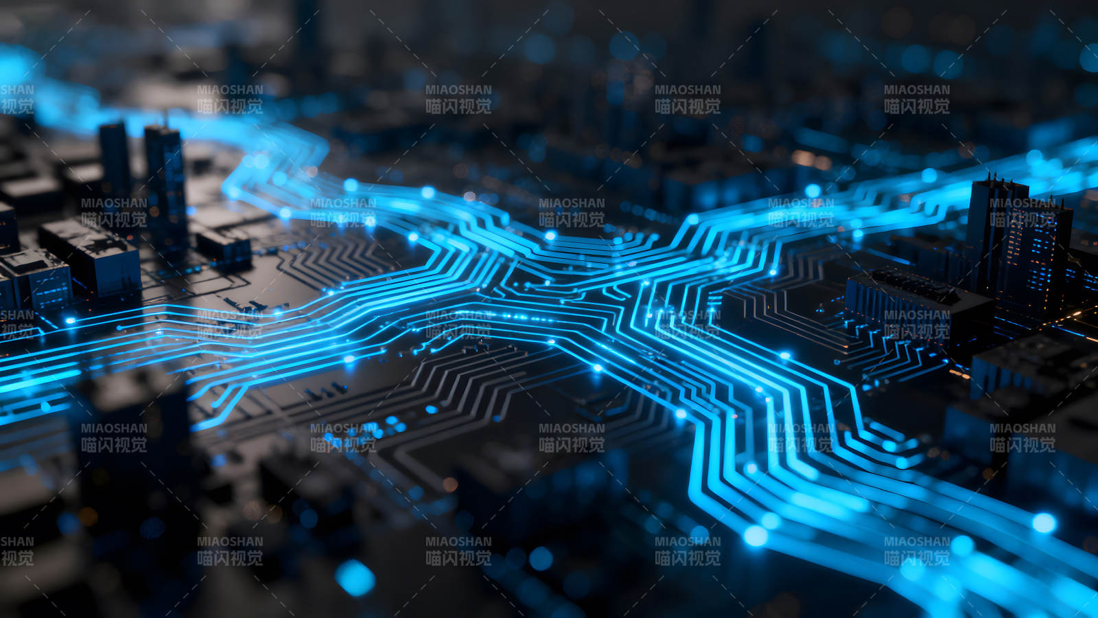 电路板科技感十足蓝光流动图片