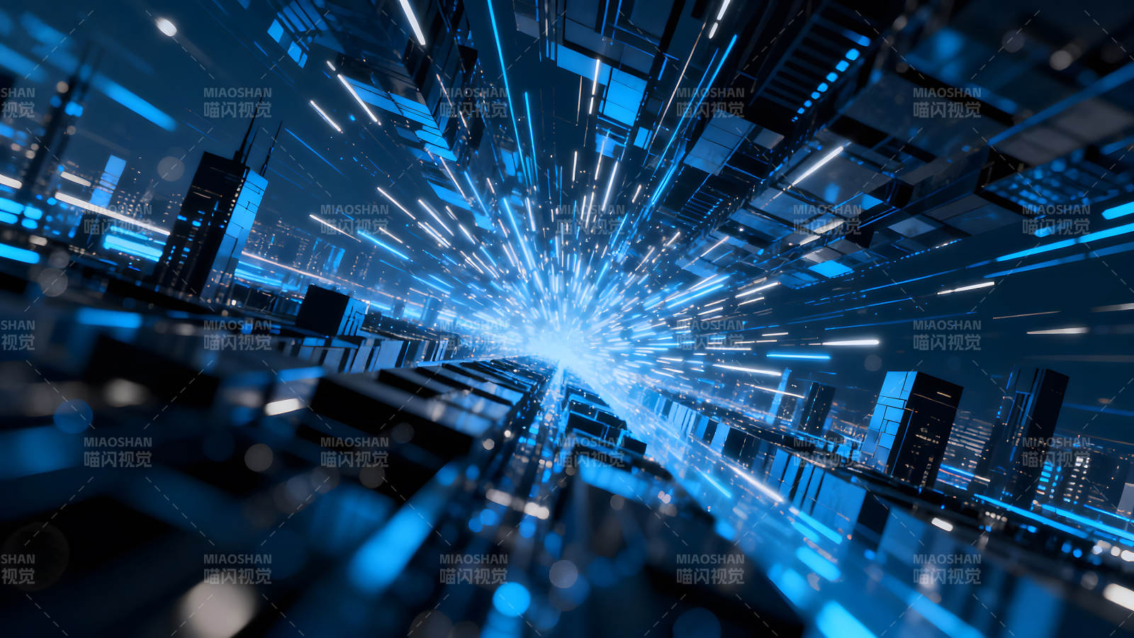 未来科技感抽象城市蓝光图片