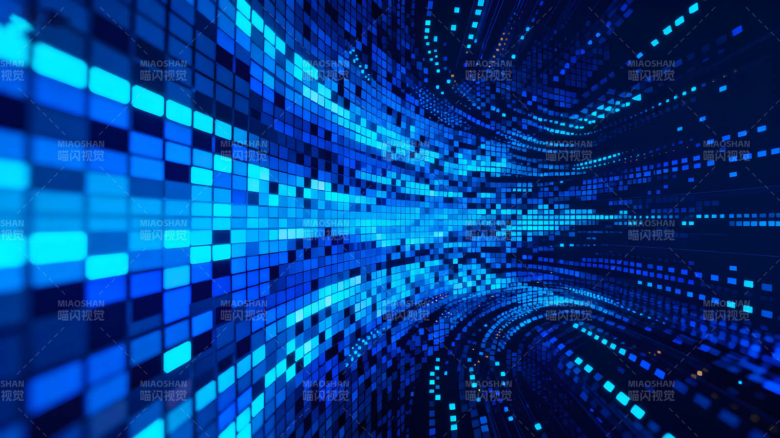 蓝色方块隧道数据流动科技感图片