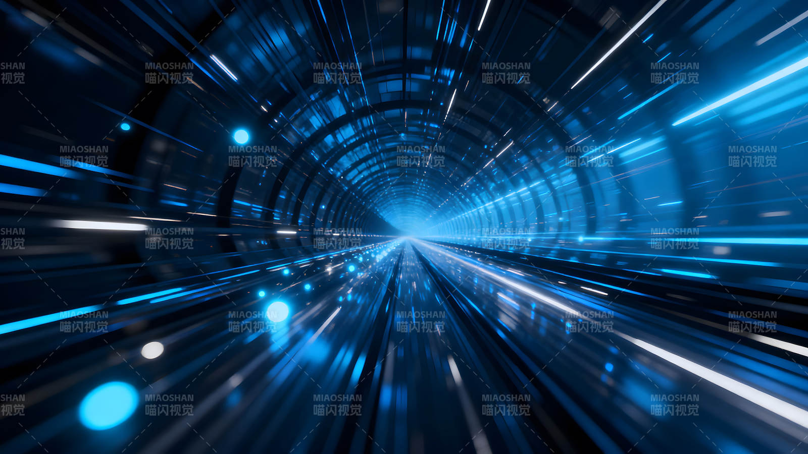 未来隧道蓝色光影流动视觉图片