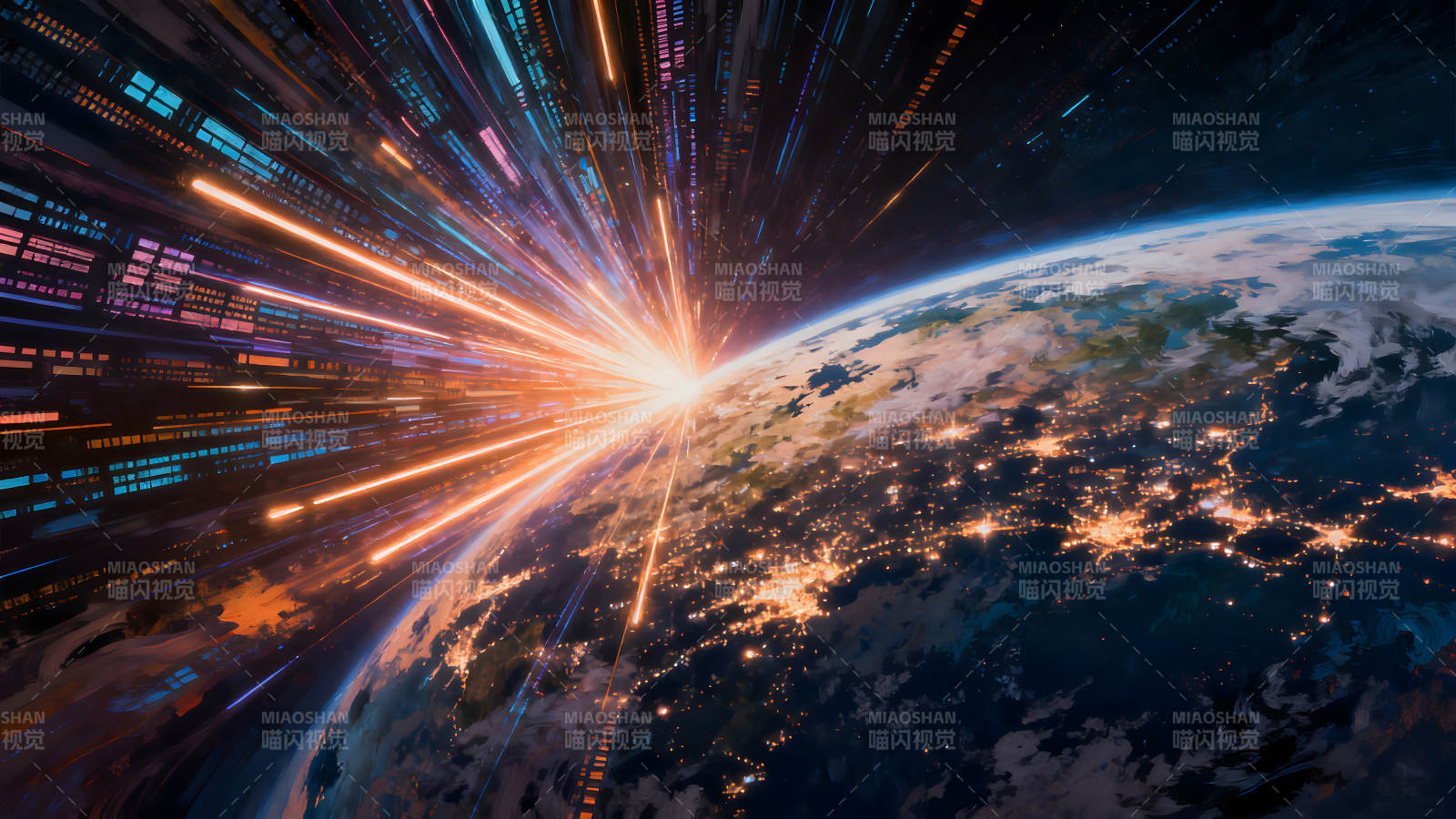 地球星空科技光束图片