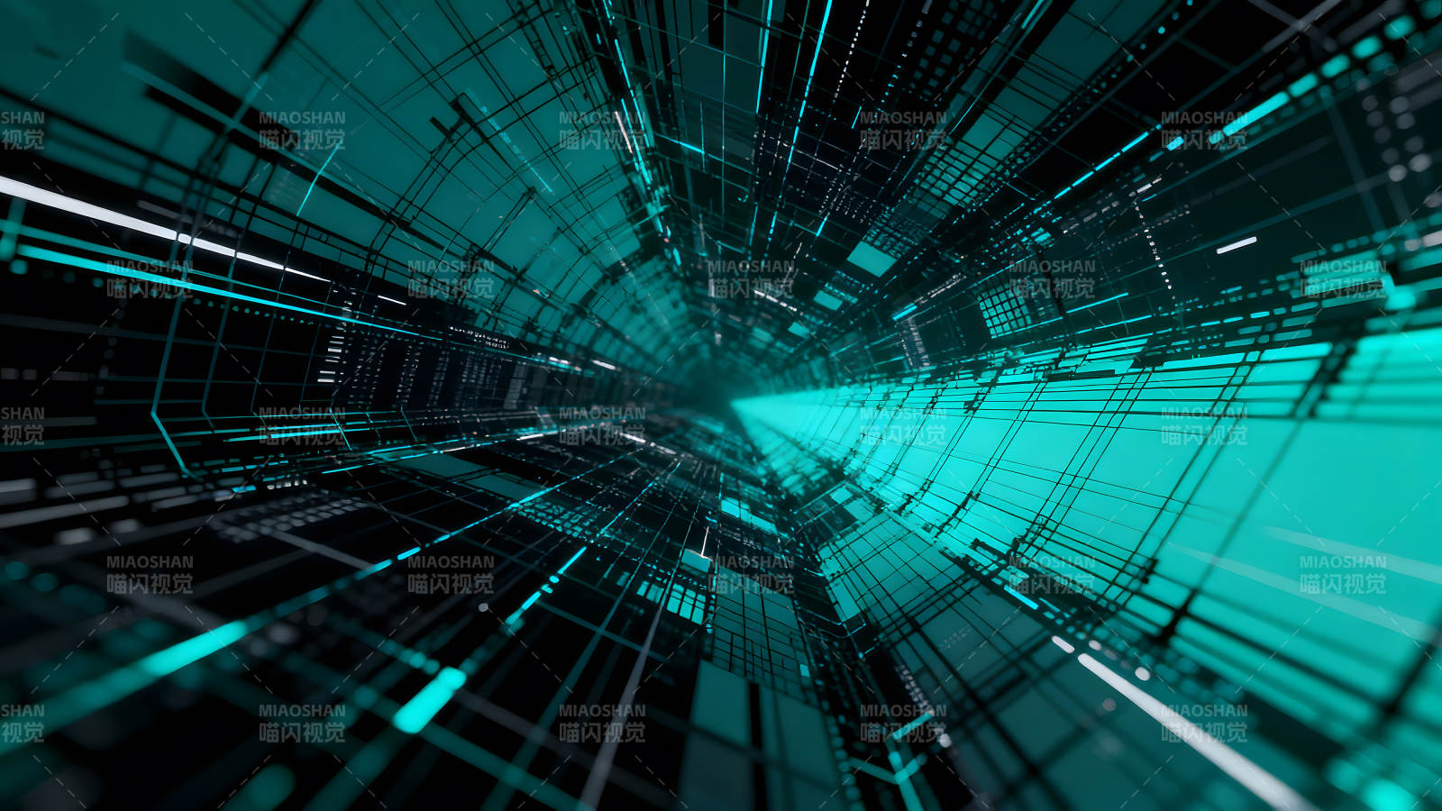 抽象科技隧道蓝绿色调图片