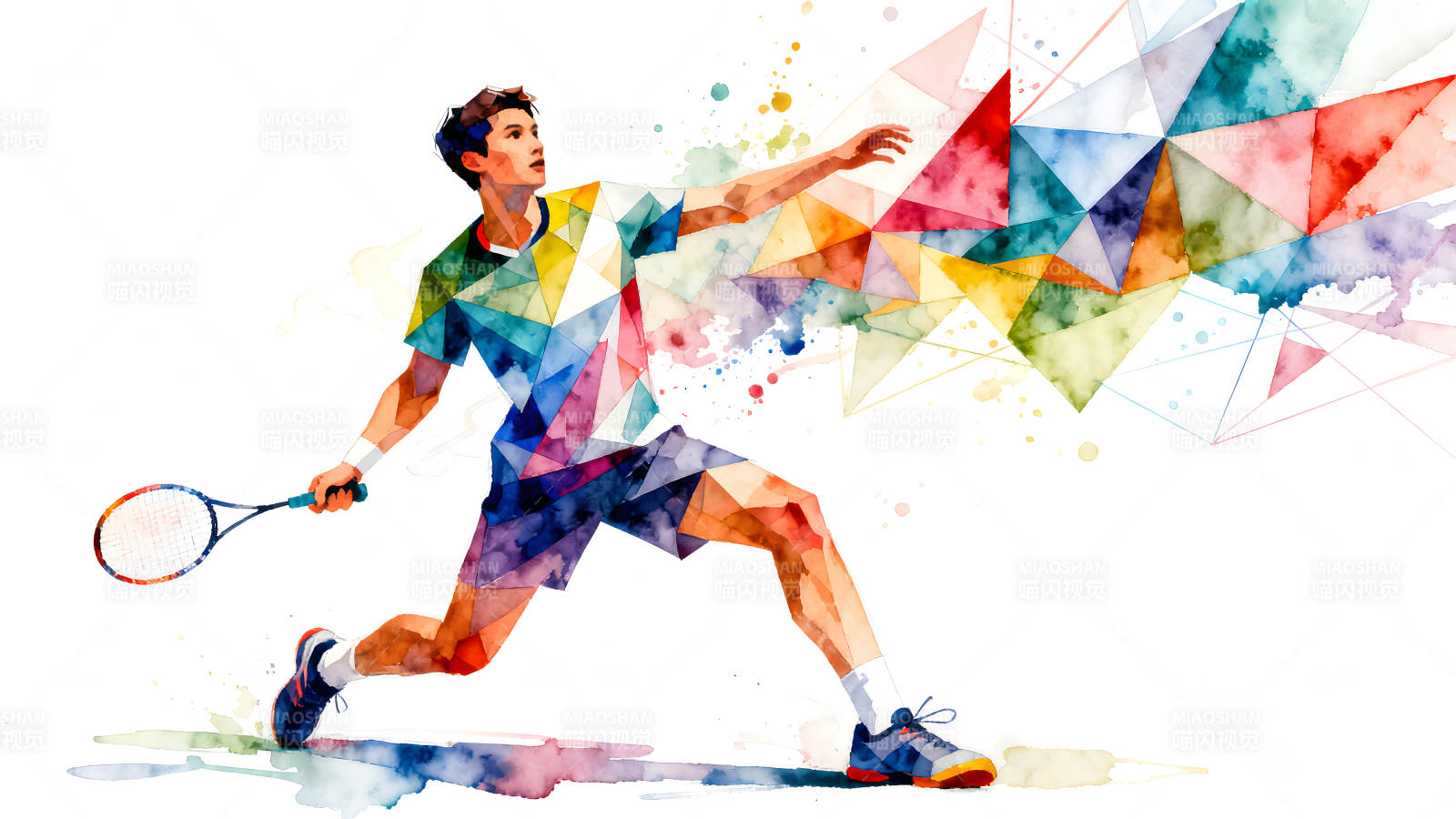 网球运动员的几何水彩画图片