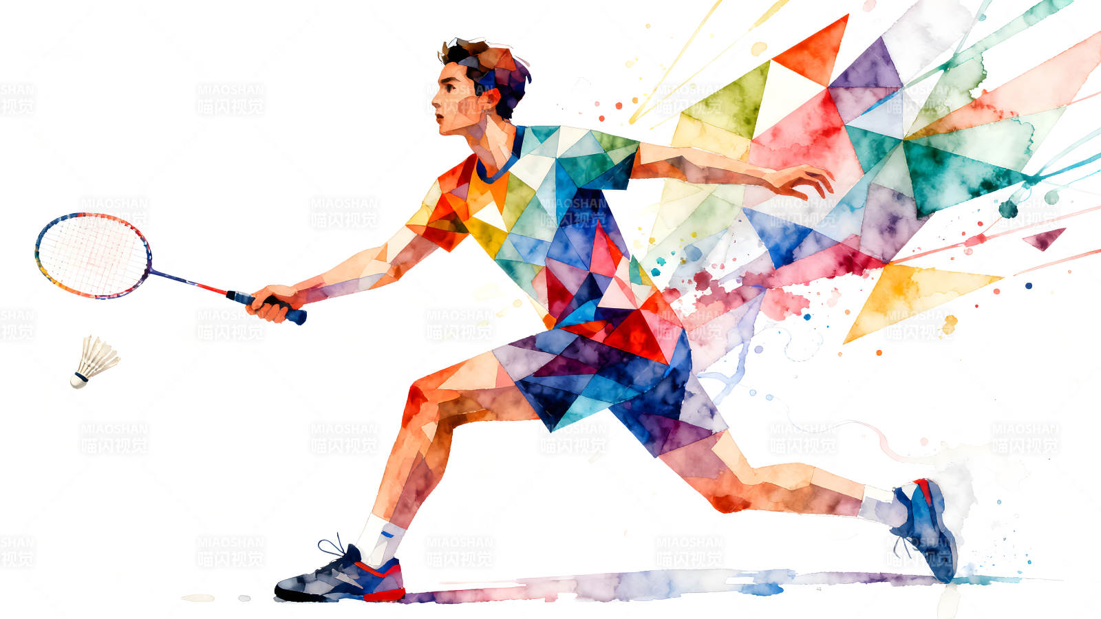 羽毛球运动员水彩风格图片