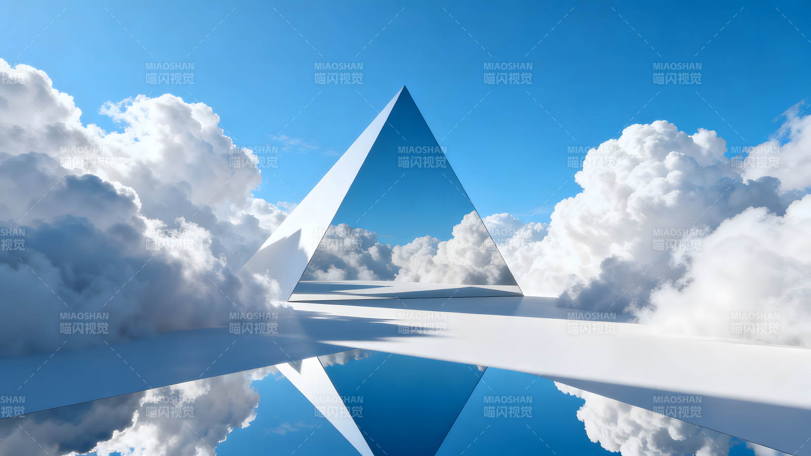 镜面金字塔与云朵天空的视觉盛宴图片