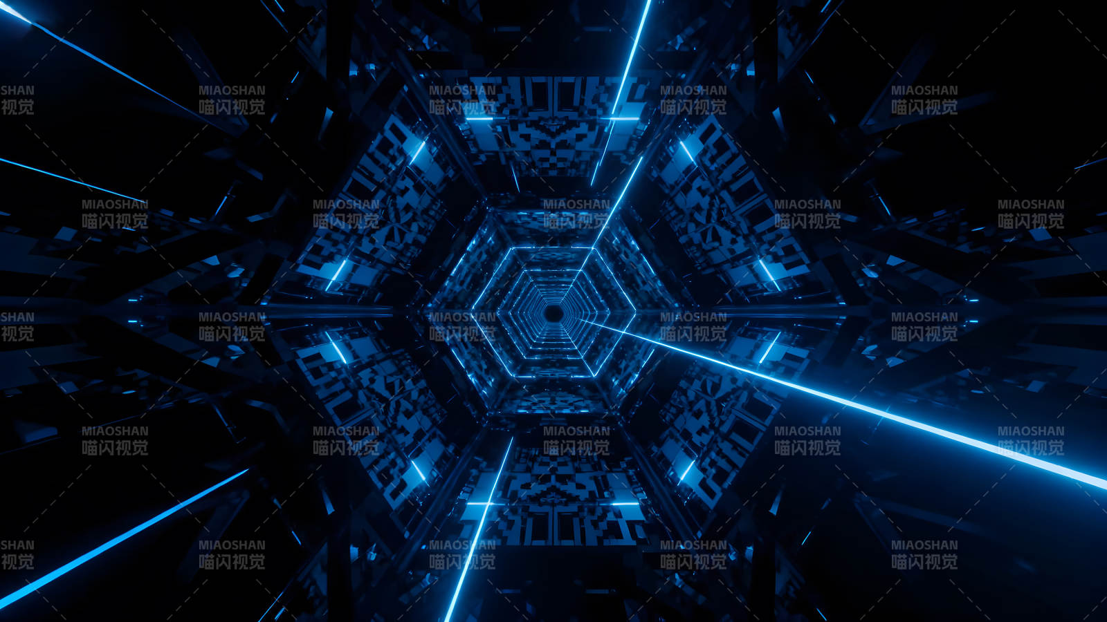 蓝色科幻隧道光线折射抽象几何图片