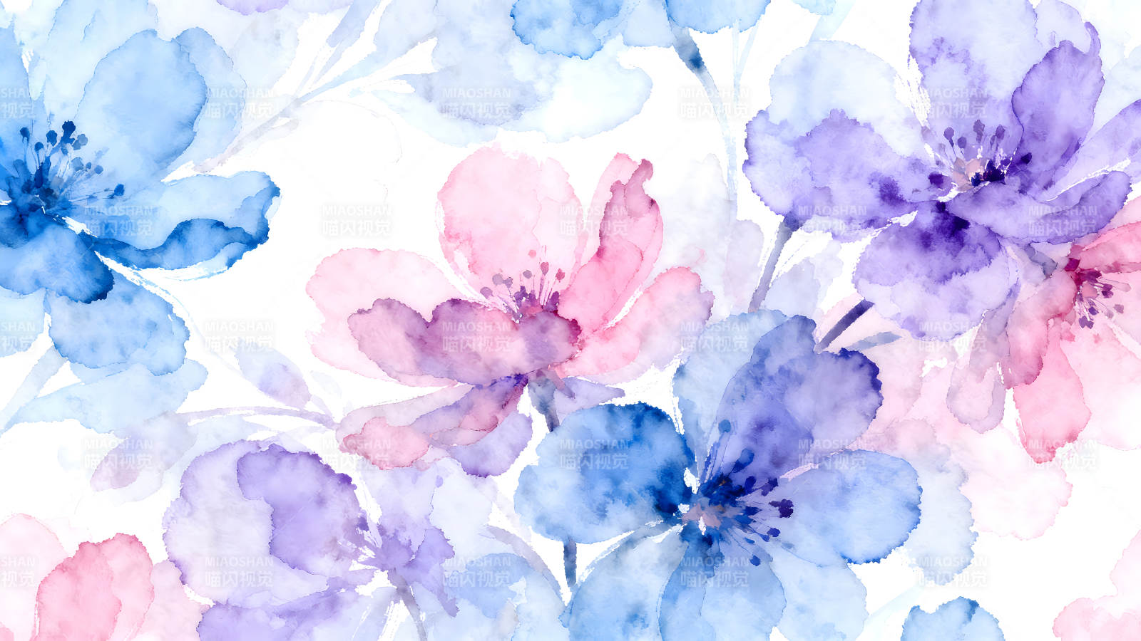 水彩花卉图案蓝粉色绽放浪漫清新图片