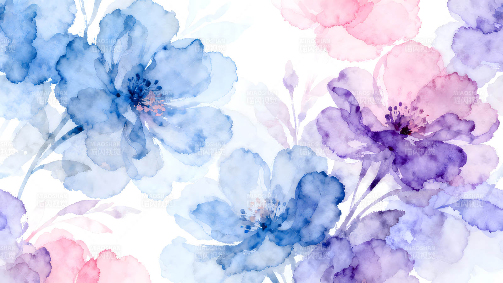 水彩花卉绽放柔美意境图片