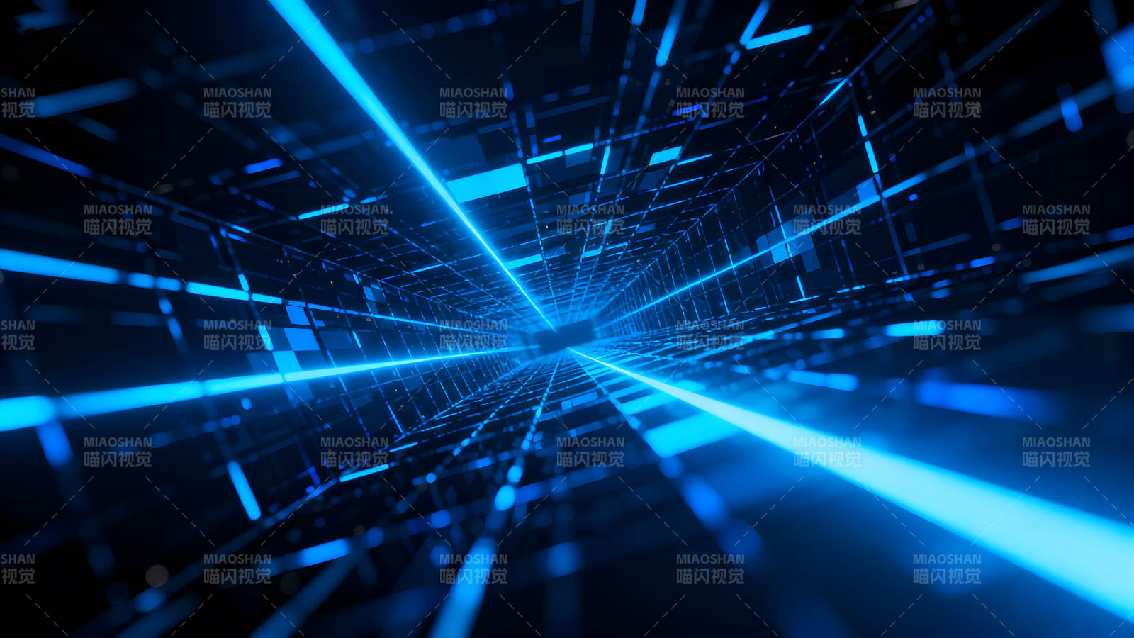 蓝色光线构建数字空间隧道图片