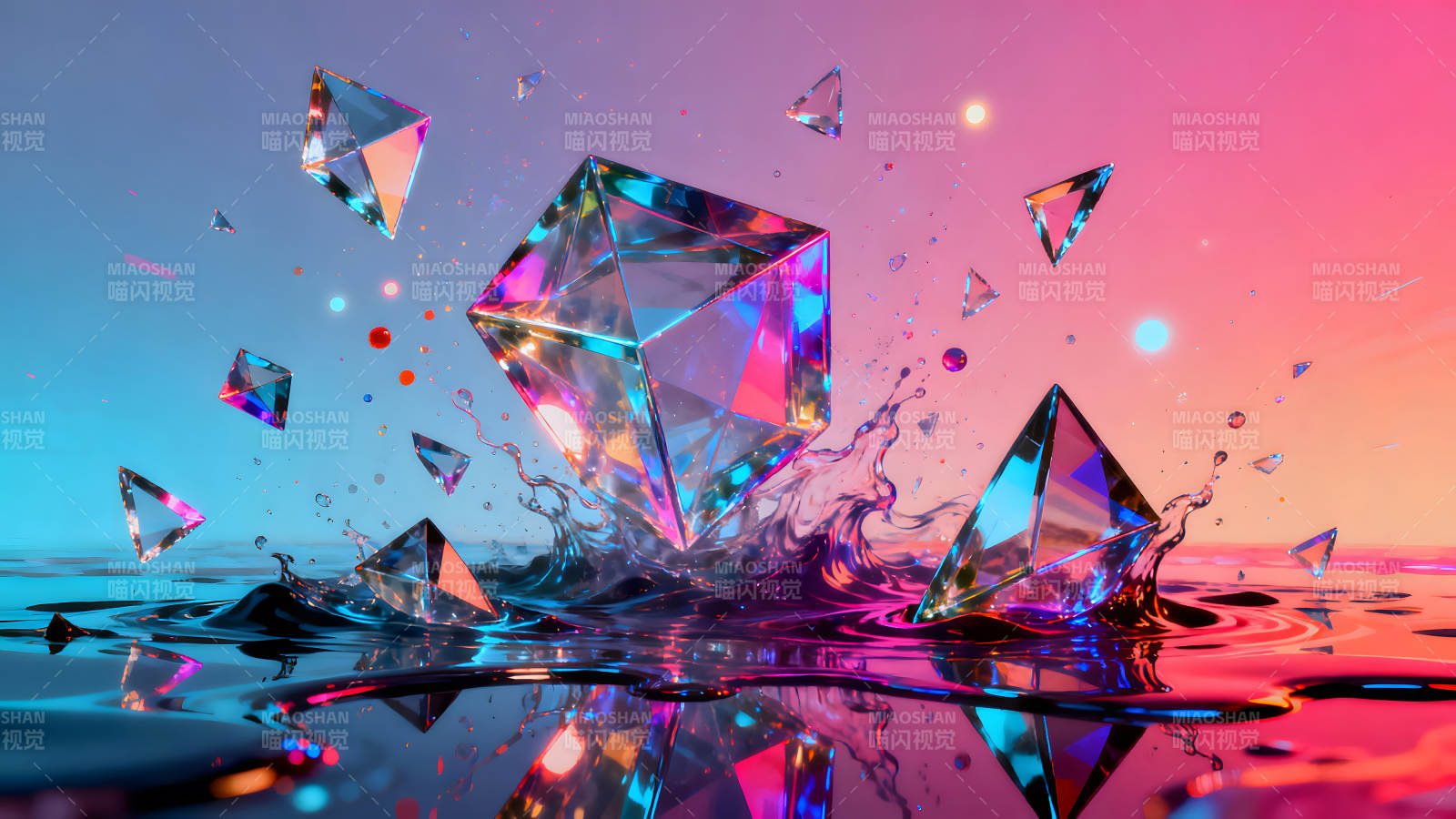 钻石与水花的光影艺术表现图片