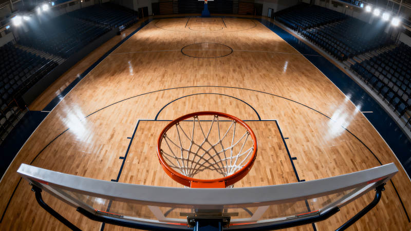 篮球场馆俯瞰视角场地光影氛围图片