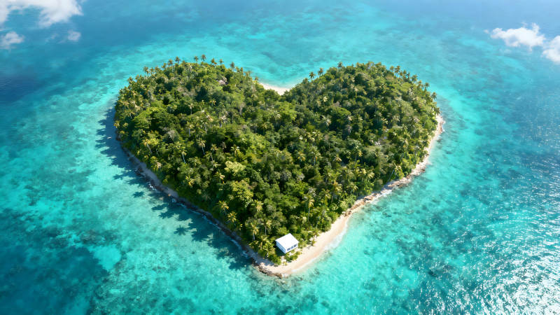 心形小岛郁郁葱葱的海岛风光图片