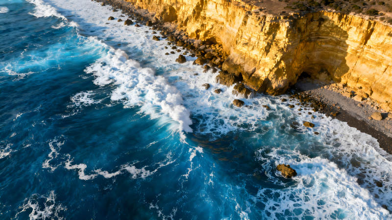 海浪拍打岩壁的壮丽景象图片