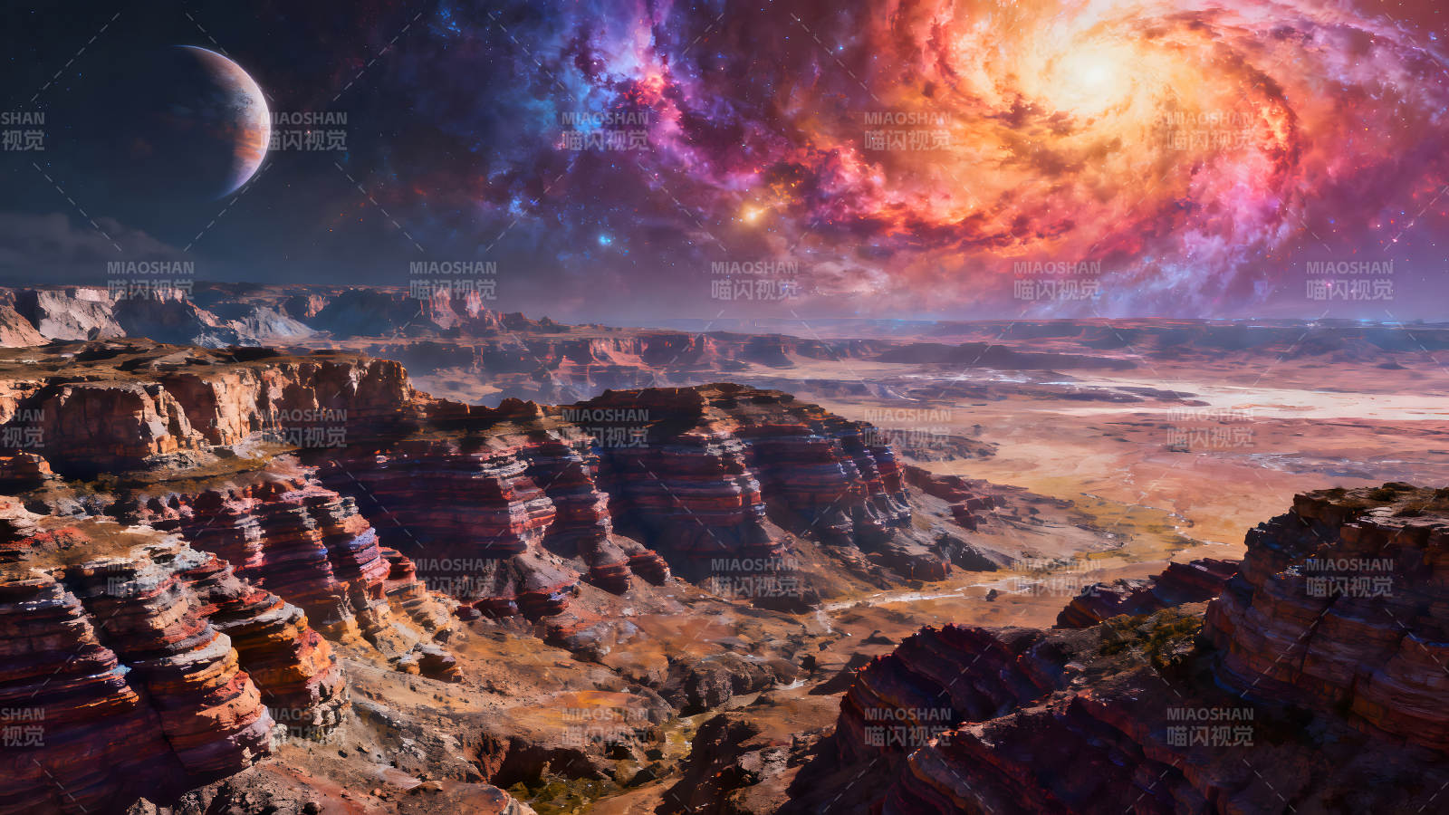 星空下的峡谷行星地貌奇幻绚丽图片