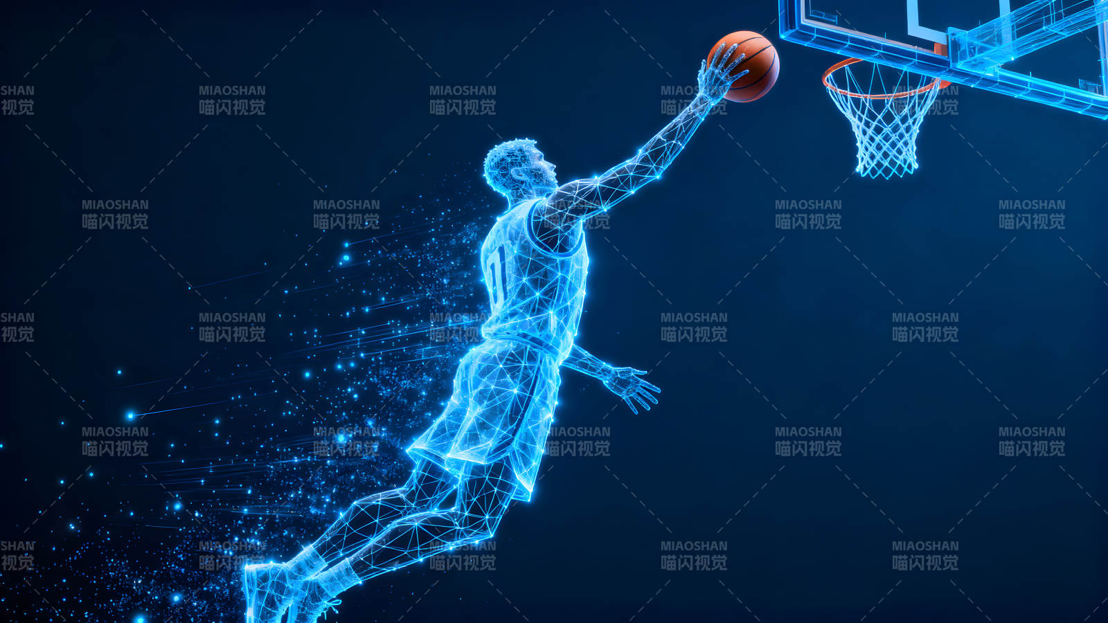 篮球运动员投篮瞬间的蓝色科幻风格图像图片