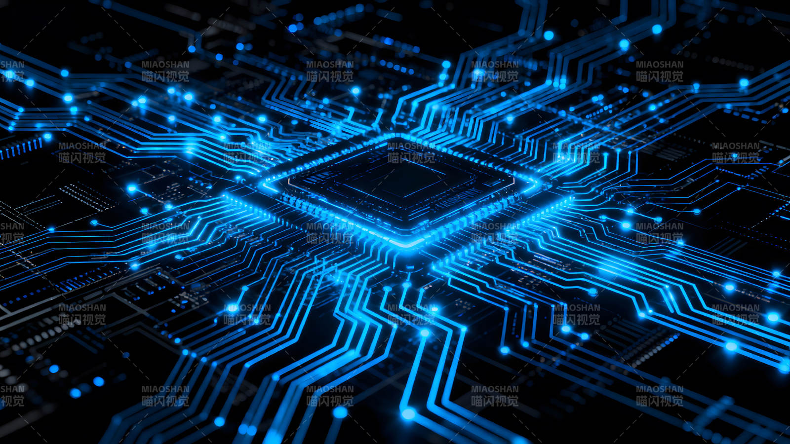 电路板发光细节特写图片