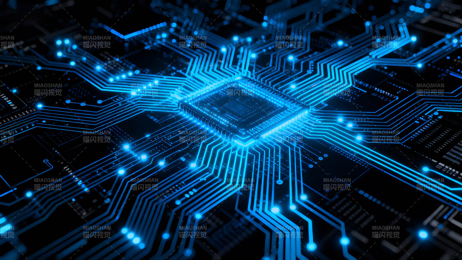 蓝色电路板CPU特写科技感十足图片