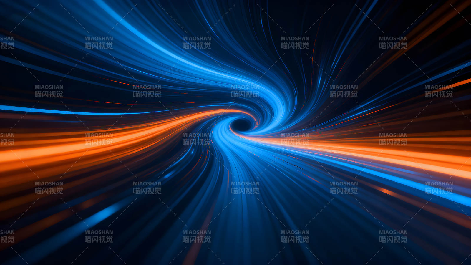 抽象的涡流通道蓝橙光线汇聚图片