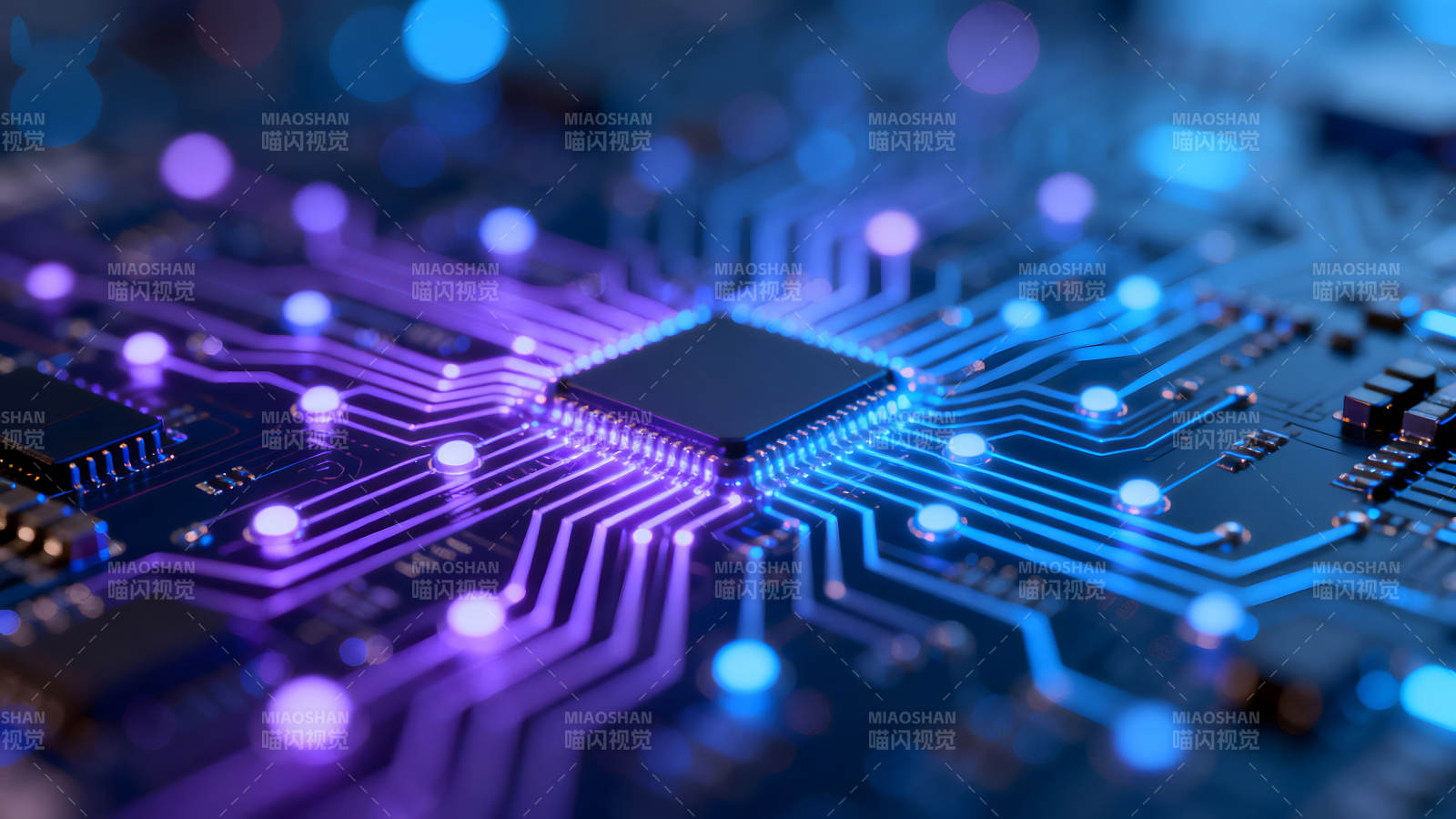 电路板特写光线交织图片