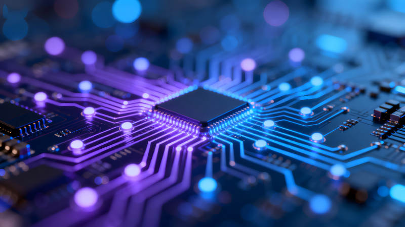 电路板特写光线交织图片