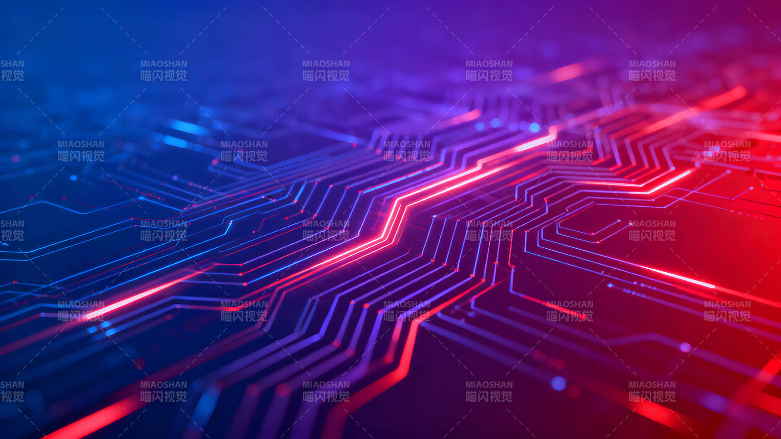 科技感电路板蓝色红色光线闪耀图片