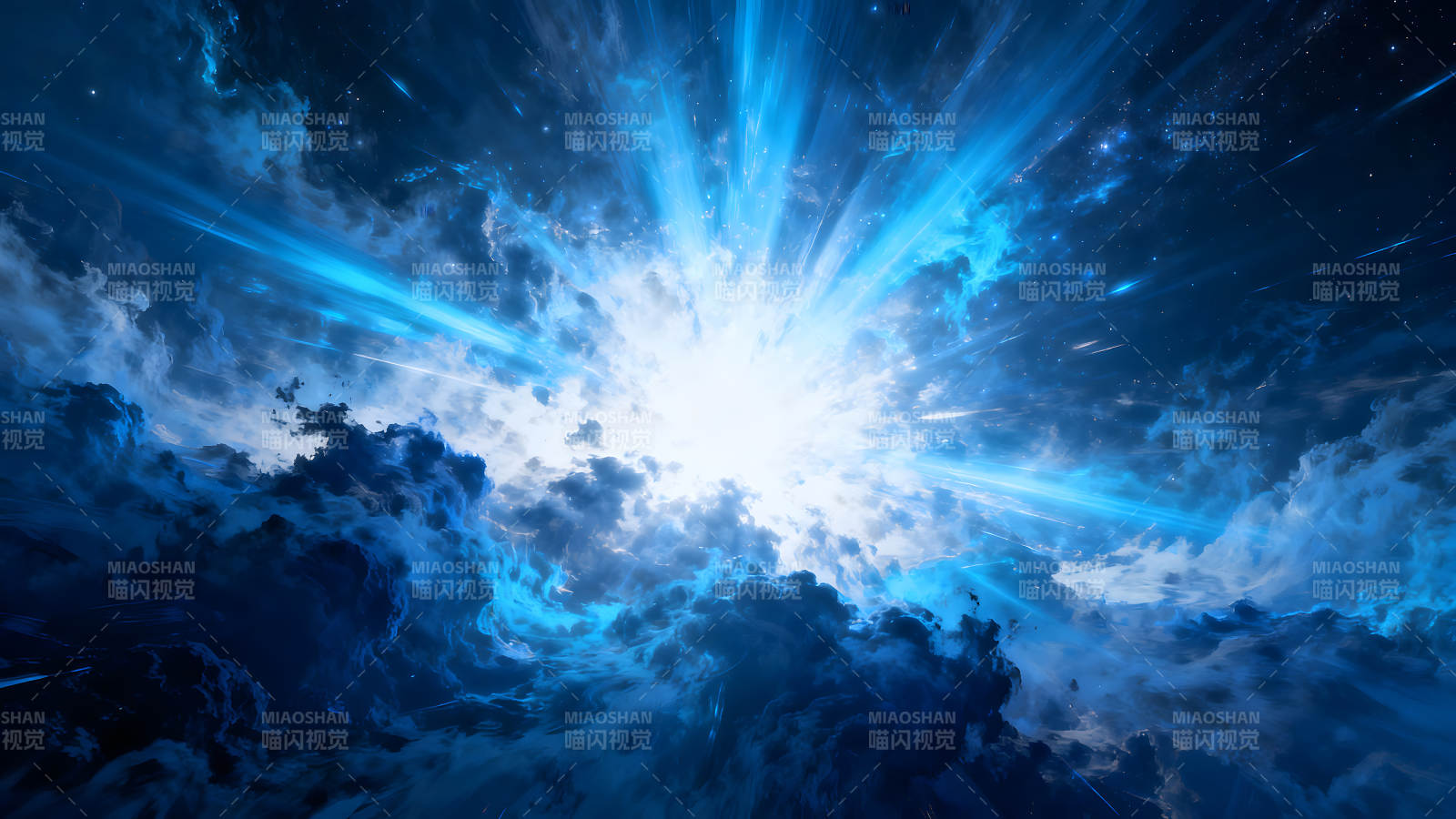 宇宙爆发蓝色光芒冲破云霄图片