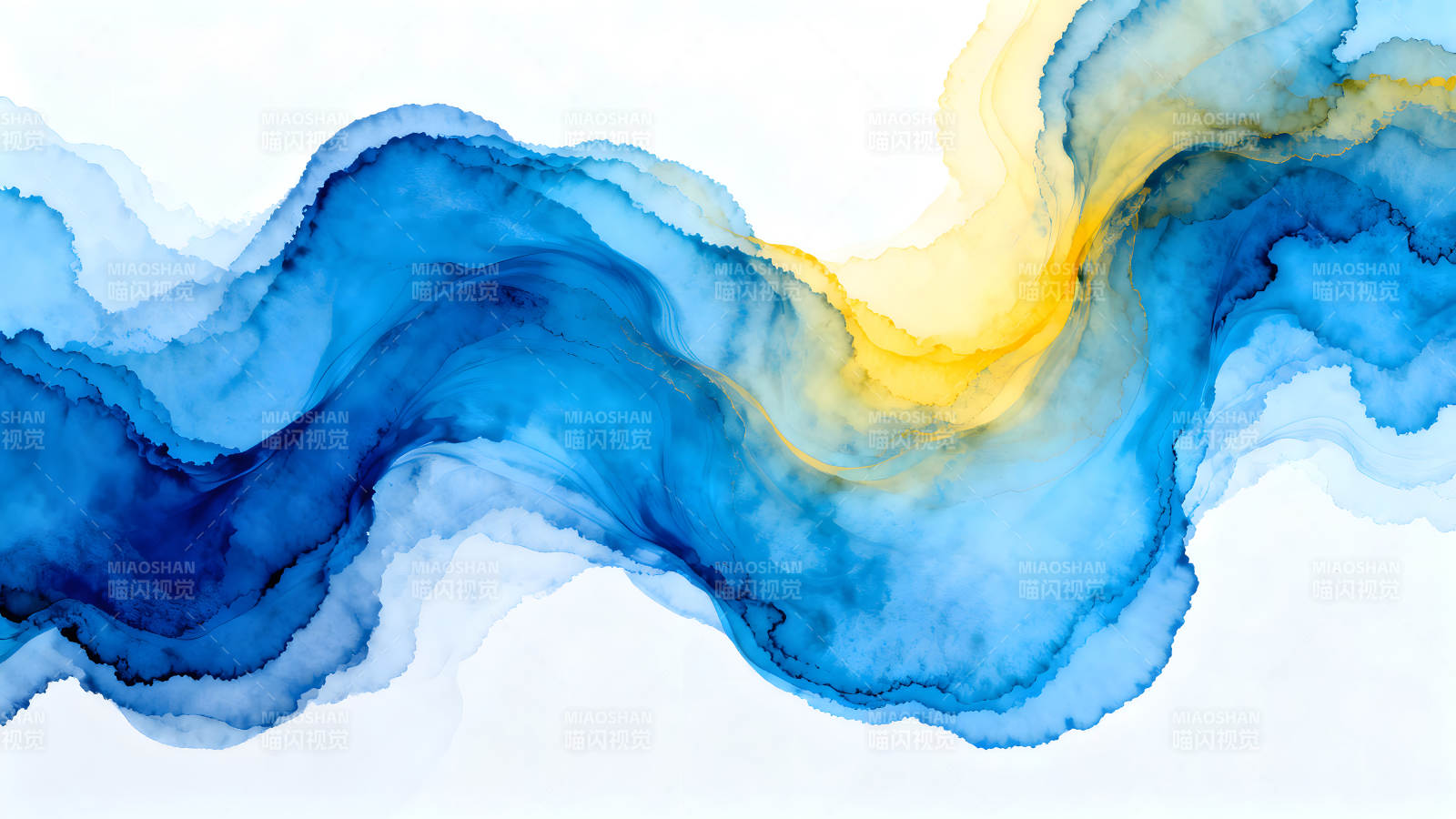 抽象蓝色与黄色水彩绘画图片