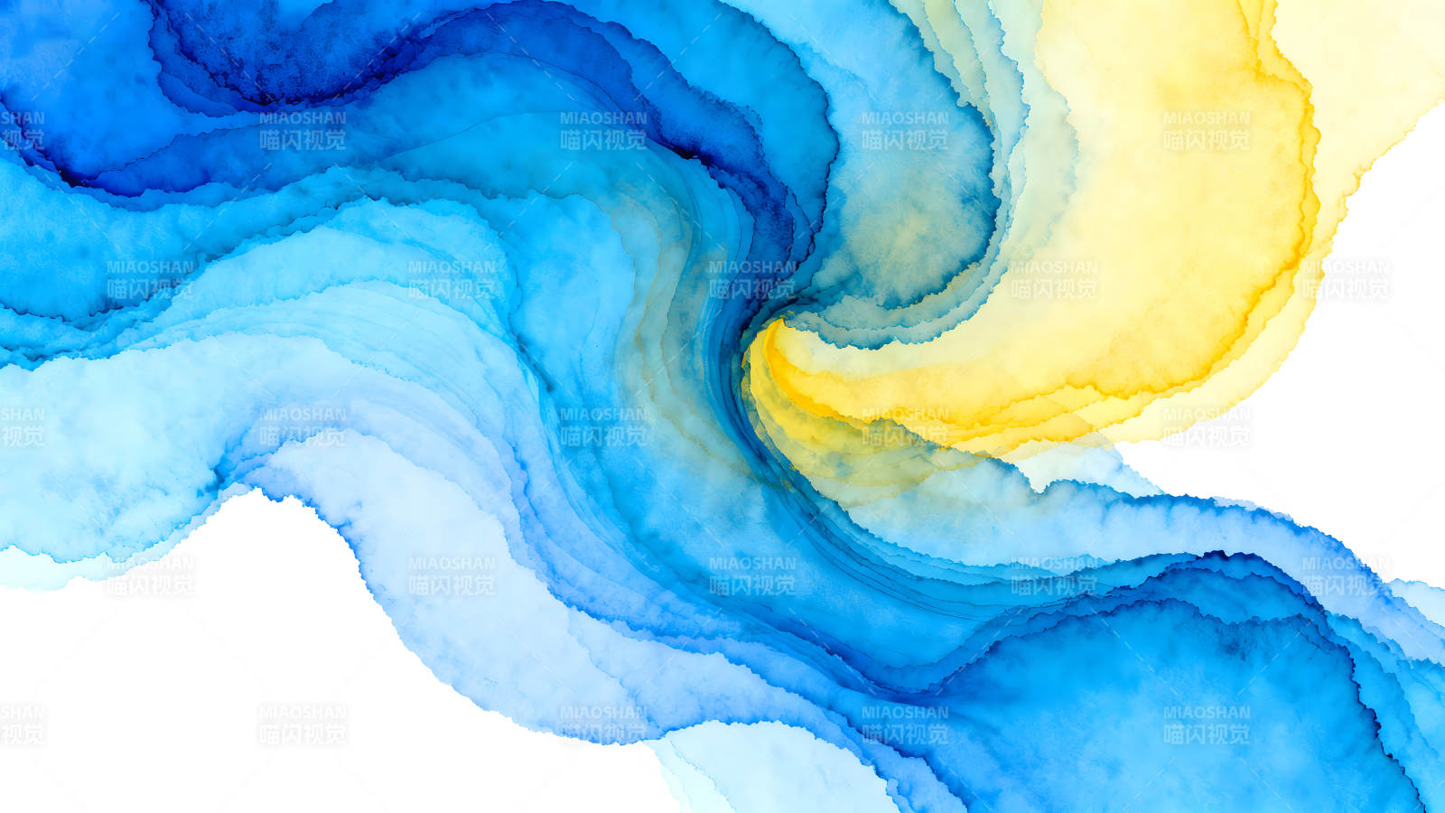 蓝色与黄色的抽象水彩画图片